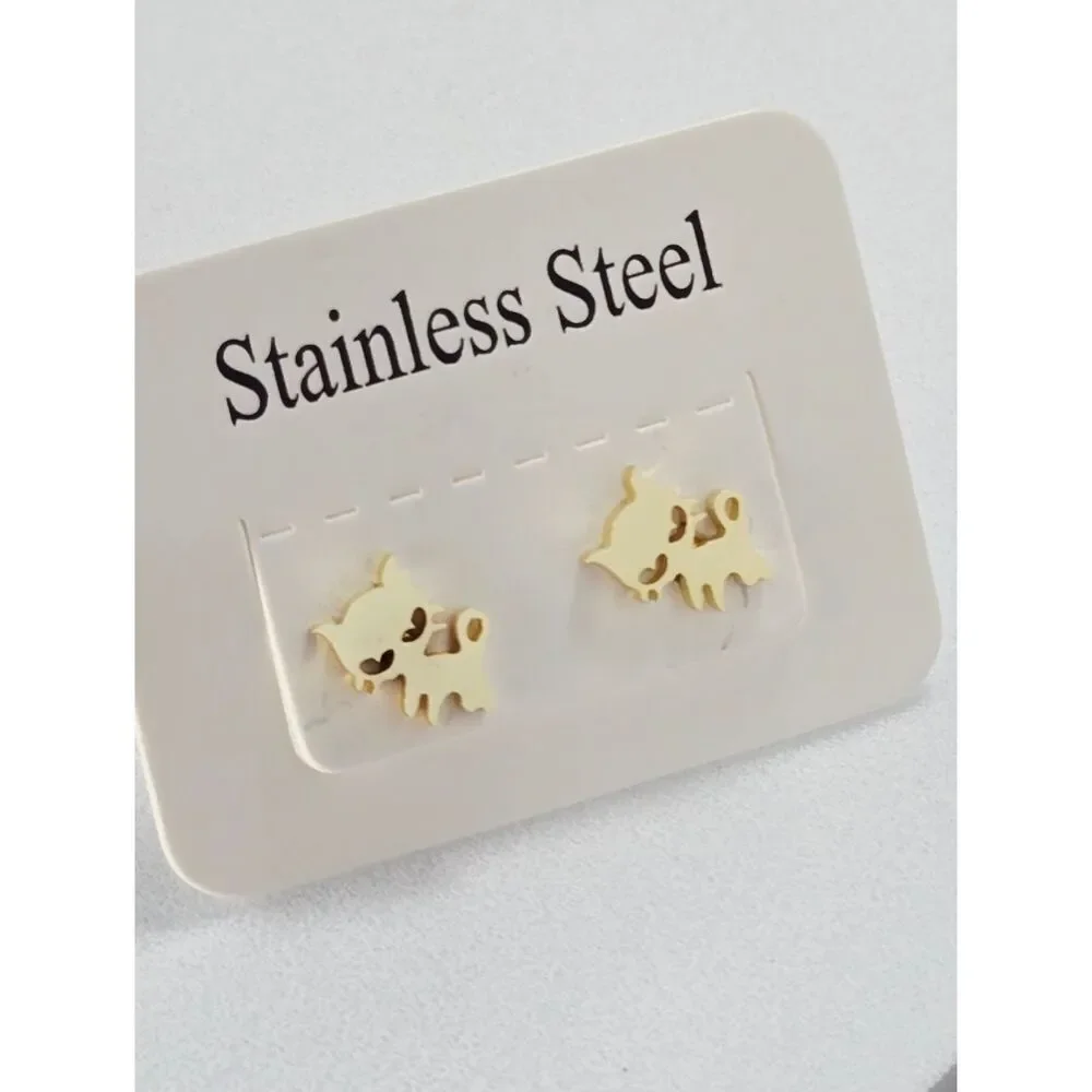 Gold Cat Silhouette Stud Earrings Dainty Stainless Steel Minimalist Pet Lover